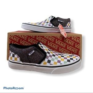 NEW Vans Asher Glitter Checkerboard Slip-ons